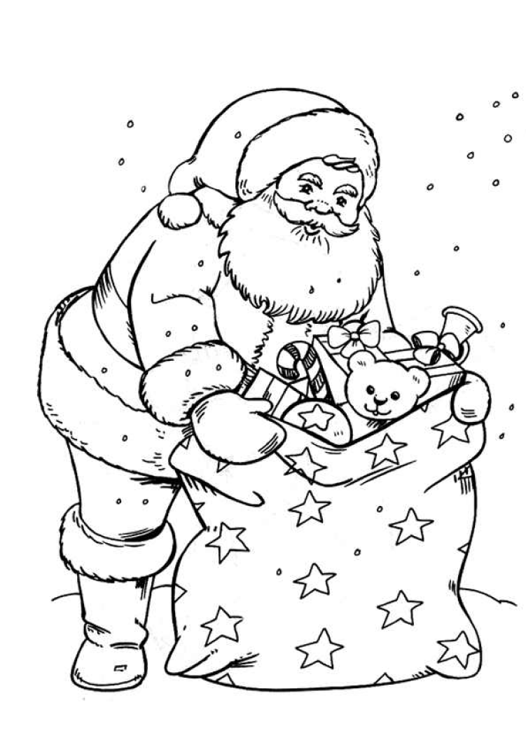 dessin à colorier pere noel et sa hotte