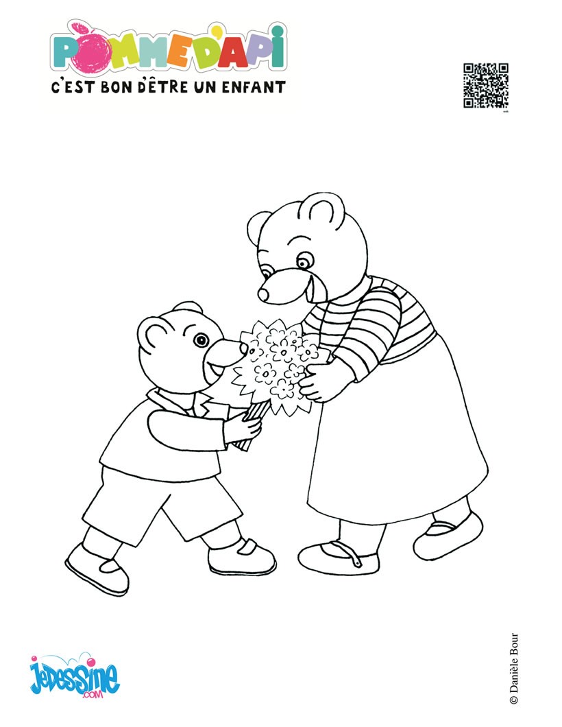 coloriage petit ours brun fait des crepes