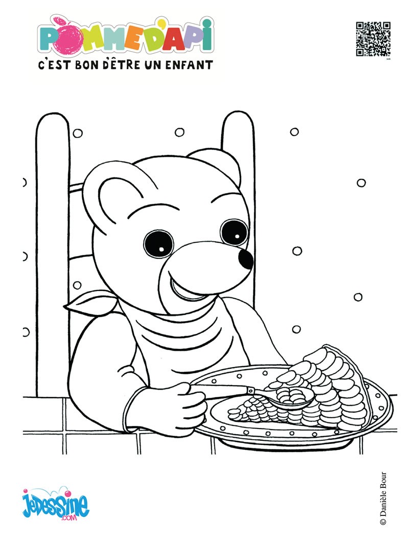 coloriage à dessiner petit ours brun jardine