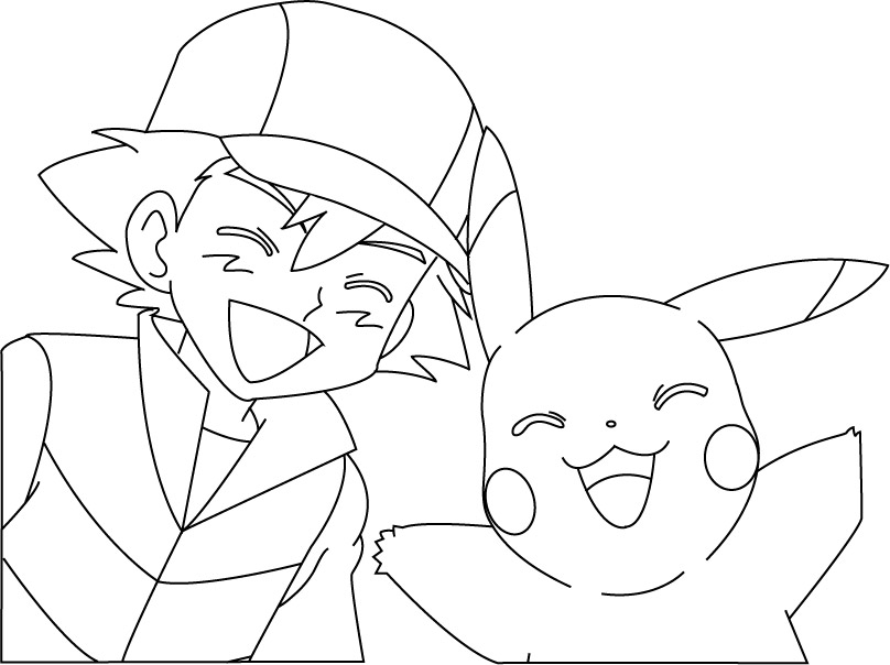 coloriage pikachu et sacha a imprimer