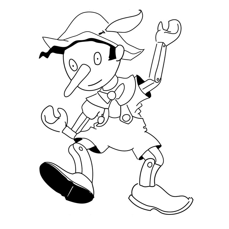 coloriage à dessiner pinocchio ligne