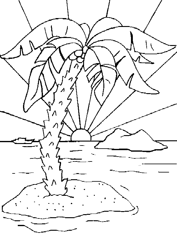 coloriage plage palmier