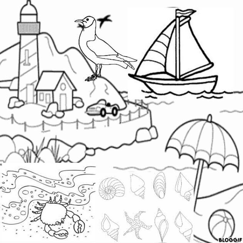 image dessin à colorier plage