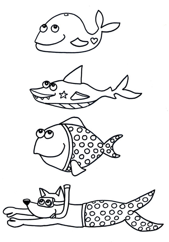 coloriages poissons d'avril à découper