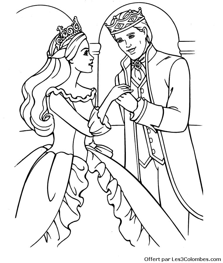 coloriage à dessiner princesse barbie à imprimer