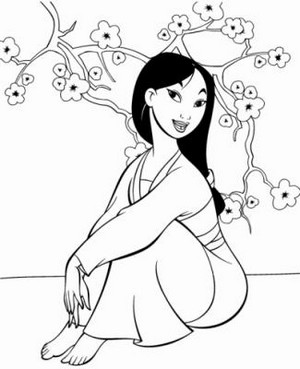 coloriage à dessiner de princesse mulan