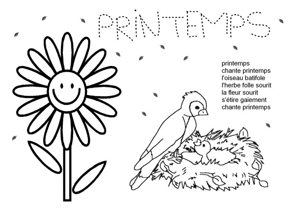 coloriage à dessiner oiseau printemps