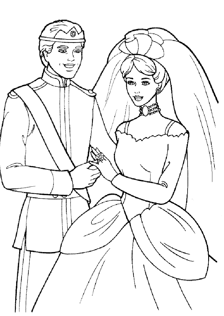 coloriage de mariage de princesse barbie jasmine belle