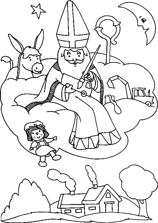 coloriage a dessiner saint nicolas et le pere fouettard