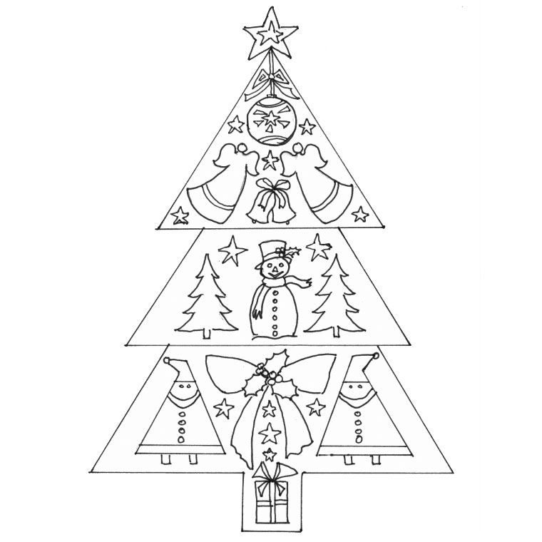 dessin  colorier sapin de noel avec des cadeaux