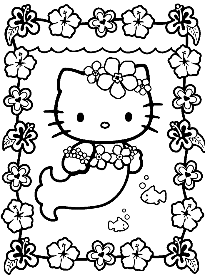 19 dessins de coloriage Sirène Hello Kitty à imprimer