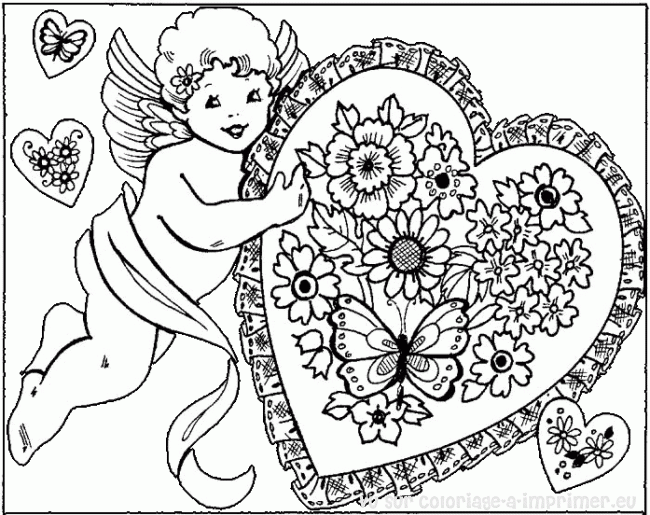 dessin à colorier cupidon st-valentin