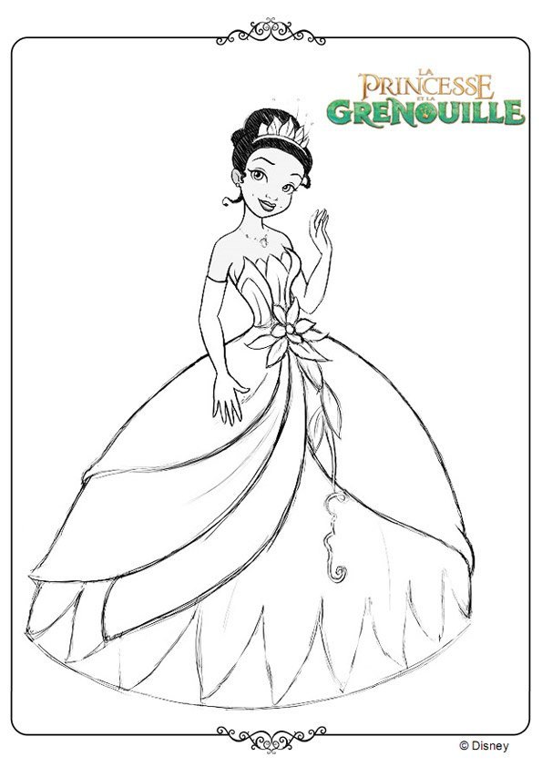 dessin  colorier tiana et son prince