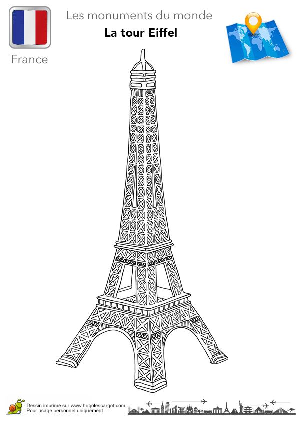 coloriage à dessiner tour eiffel noir et blanc