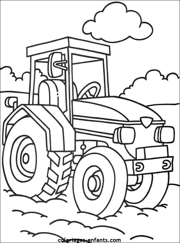 dessin à colorier tracteur et charrue