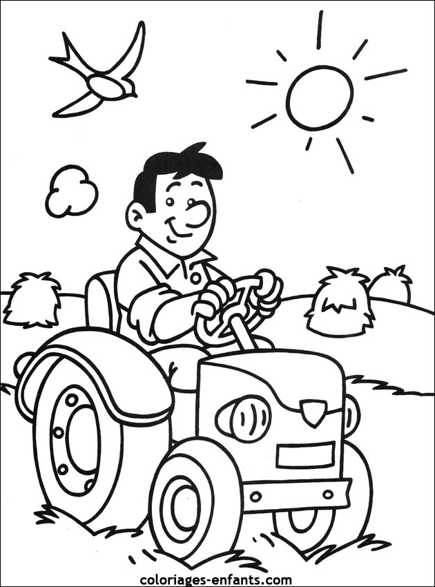 coloriage tracteur avec une fourche