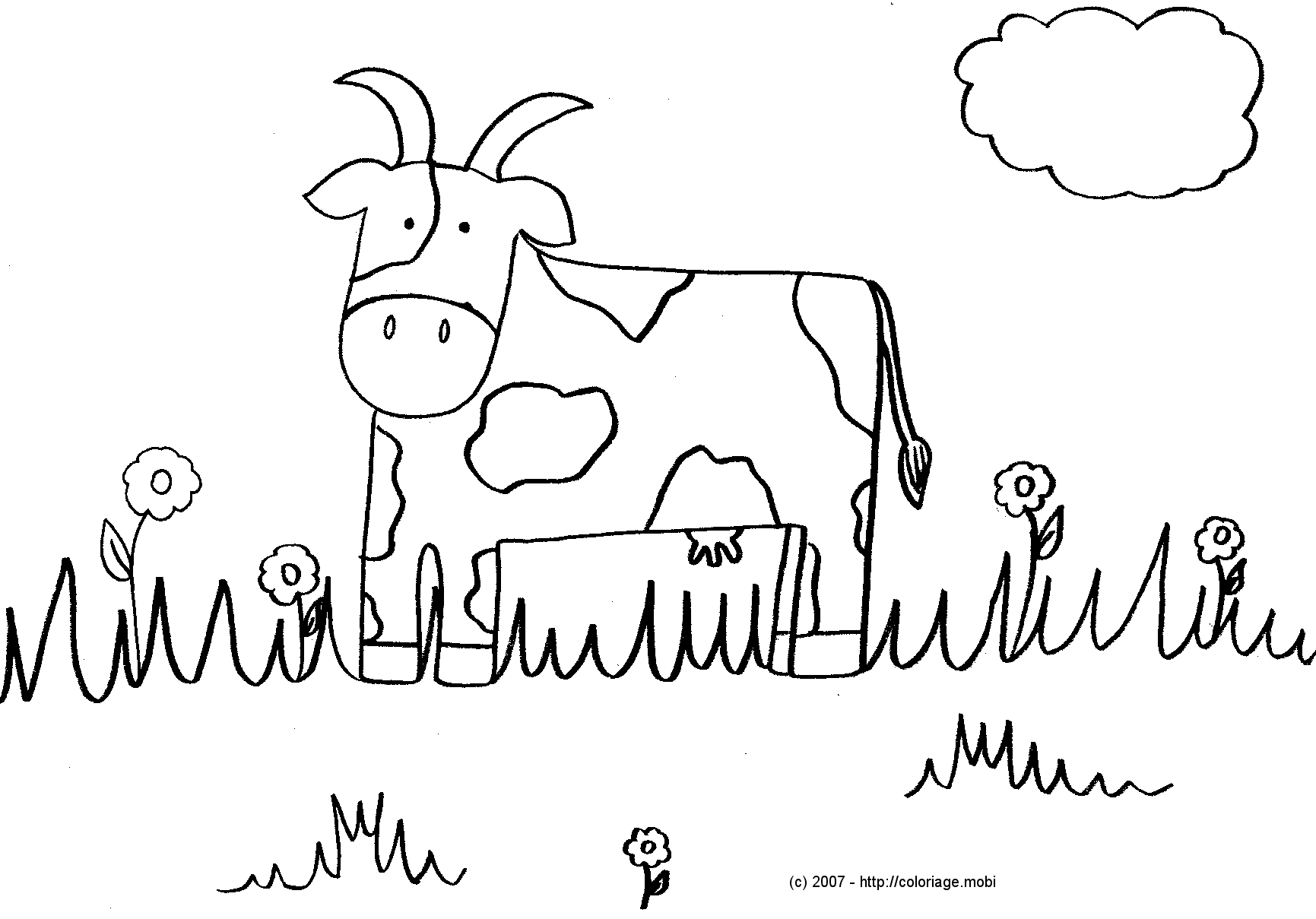 dessin à colorier de vache et de tracteur