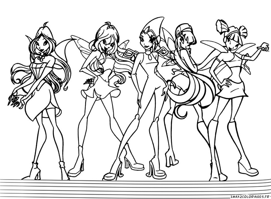 dessin  colorier de toute les winx club